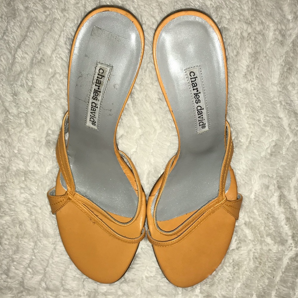 Charles David Leather Slide Sandals Orange 8B - Picture 2 of 6